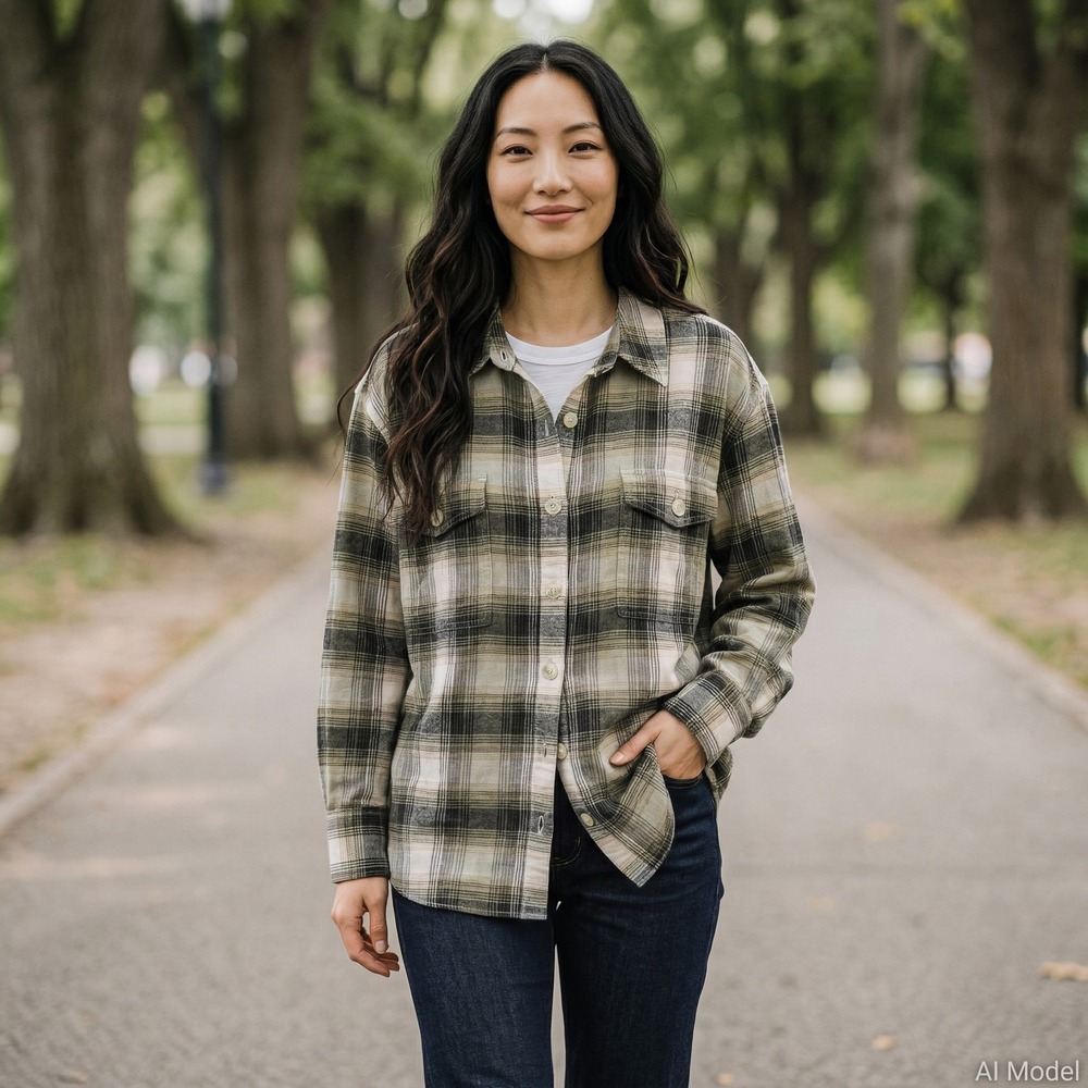 American Eagle Plaid Button Down Shirt Womens XL Green Black Flannel Long Sleeve